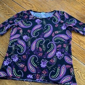 LulaRoe paisley print Gigi style top. Size 2XL, purple black, green.
